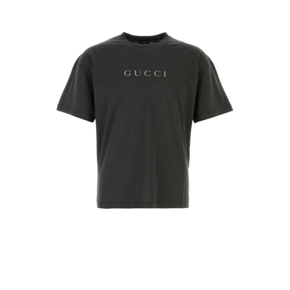 Gucci Men Charcoal Cotton T-Shirt